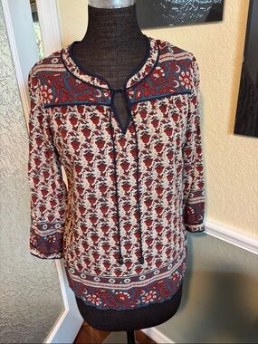 Lucky Brand Red and Navy Printed Boho Tunic. S